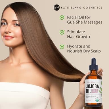 Kate Blanc Cosmetics Jojoba Oil for Softer Hair & Smoother Skin. Gua Sha Oil for Face & Dermaplaning (2oz, Organic, 100% Pure, Natural) - Image 2