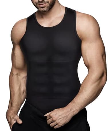 Mens Compression Shirt Slimming Body Shaper Vest Workout Tank Tops Abs Abdomen Undershirts(Black, L) - Image 1