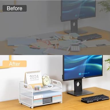 NCXTKJ 3-Tier Letter Tray Paper Organizer with Handle,Compact Mesh Desk File Organizer for Home Office Supplies Desktop Accessories,White - Image 6