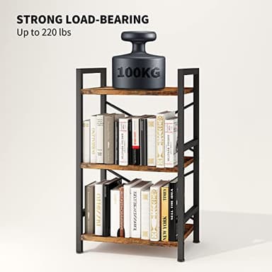Homeiju Bookshelf, 3 Tier Industrial Bookcase, Metal Small Bookcase, Rustic Etagere Book Shelf Storage Organizer for Living Room, Bedroom, and Home Office(Rustic Brown) Patent Pending D29873033 - Image 7