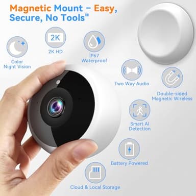 Thybro Magnetic Security Camera Wireless - 2K HD Video, AI Motion Detection, Battery Powered, Ease of Setup, 2-Way Audio,IR Color Night Vision, Waterproof, Outdoor & Indoor Surveillance - Image 2