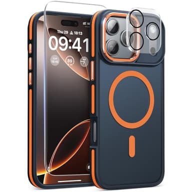 Magnetic 3 in 1 for iPhone 17 Pro Case, [Omni-Directional Protection] with 1x Screen Protector + 1x Camera Cover, [Seamless Work with Magsafe] Shockproof Slim Thin Case for iPhone 17 Pro Cosmic Orange - Image 1