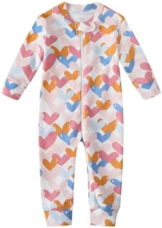 Owlivia Organic Cotton Baby Boy Girl Zip up Sleep N Play, Footless, Long Sleeve(6-12 Months, Colorful Heart & Camel) - Image 4