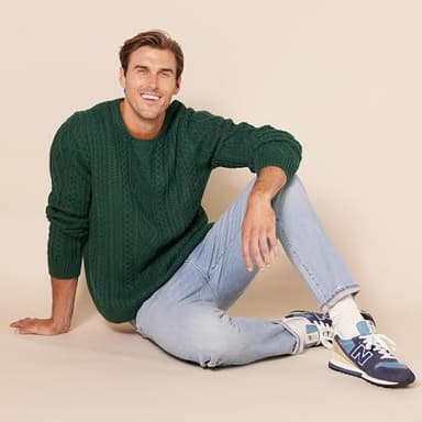 Amazon Essentials Men's Long-Sleeve 100% Cotton Fisherman Cable Crewneck Sweater, Dark Green, Medium - Image 8