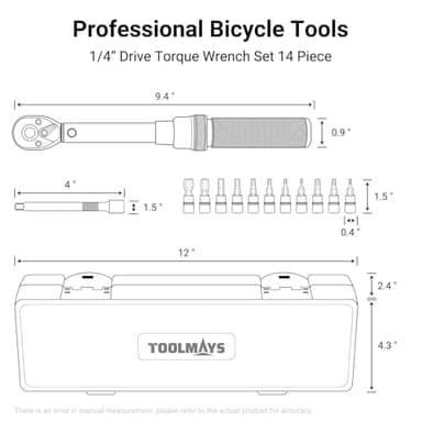 TOOLMAYS 13PCS Torque Wrench Set, Dual-Direction Drive Click Wrench with Allen socket, Mountain Bike Motorcycle Multi-Tool (2-20 Nm 0.1nm 72-Tooth) - Image 2