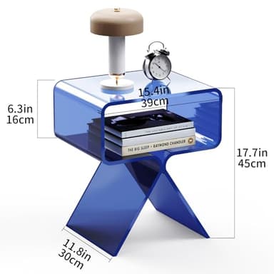 solaround Acrylic Nightstand Side Table Modern Design Clear Home Decor Display End Table for Living Room (Dark Blue) - Image 3