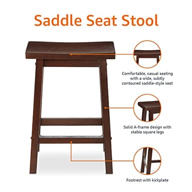 Amazon Basics Solid Wood Saddle-Seat Kitchen Counter Barstool with Footrest, Easy Assembly - 24-Inch Height - Walnut - Set of 2 - Image 6