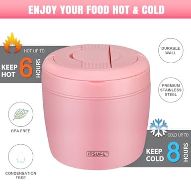 Soup Thermo for Hot Food Adults 32OZ Lunch Containers Wide Mouth Hot Food Jar Vacuum Insulated Stainless Steel Bento Box Leakproof with Spoon (Light Pink) - Image 5