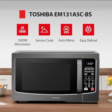 TOSHIBA EM131A5C-BS Countertop Microwave Ovens 1.2 Cu Ft, 12.4" Removable Turntable Smart Humidity Sensor 12 Auto Menus Mute Function ECO Mode Easy Clean Interior Black Color 1000W - Image 3