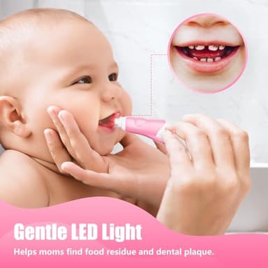 DADA-TECH Toddler Electric Toothbrush Kids Age 1-2-3 Years Old, Baby Electric Toothbrush with LED Light 2 Minutes Timer 4 Vibrating Heads for Infants Toothbrush 6 to 12 Months and Up (Pink) - Image 3