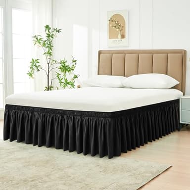 Biscaynebay Wrap Around Bed Skirts for Twin & Twin XL Beds 15" Drop, Black Adjustable Elastic Dust Ruffles Easy Fit Wrinkle & Fade Resistant Silky Luxurious Fabric Machine Washable - Image 2