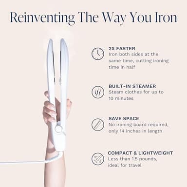 Nori Press Travel Steam Iron - Handheld Iron With Optional Steam Feature - No Ironing Board Required - Easy to Use w/ 6 Fabric Settings - Removes Wrinkles - User Manual Included -White - Image 3