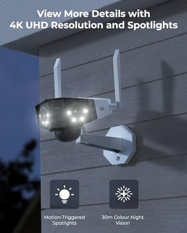 REOLINK 4K 8MP Dual-Lens Solar Security Camera Wireless Outdoor, 180° View for Home Surveillance, 2.4G/5GHz WiFi, Spotlight Color Night Vision, Human/Car/Pet Detection, No Extra Fee, Duo 2+Solar Panel - Image 3