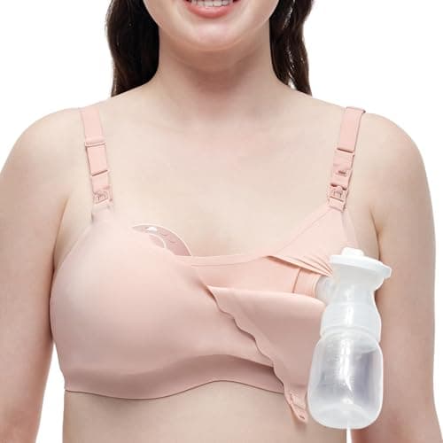 Momcozy 4-in-1 Pumping Bra Hands Free for All-Day Wear, Breast Pump Bra with Cooling Fabric Jelly Strip Support Nursing Bra