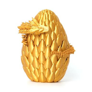 Flavery 3D Printed Dragon Egg - Gold - Surprise Egg with 12" Flexible Crystal Dragon Inside, Mythical 3D Printed Gift Toy, Desk Executive Pet, Figurine Decor - Image 1