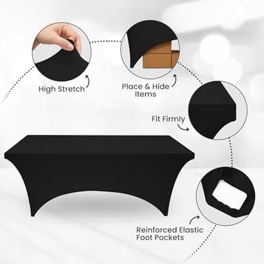 Utopia Kitchen 6FT Spandex Tablecloth [2 Pack, Black] 200 GSM Stretch, Fitted, Washable and Wrinkle Resistant Table Cloth Rectangle Cover for Trade Shows, Wedding, Parties [72Lx30Wx30H Inch] - Image 6