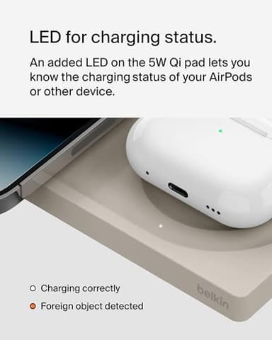 Belkin MagSafe-Compatible 2-in-1 Wireless Charger 15W, Fast Charging Station for iPhone 16, 15, 14, 13 Series, AirPods, and More - Dual Device Charging Pad - Sand - Image 6