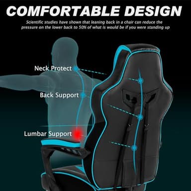 Vonesse Gaming Chairs for Adults, Gaming Chairs with Footrest and Massage, Reclining Computer Chair for Heavy People,Big and Tall Ergonomic Gamer Chair with Lumbar Pillow(Teal/Cyan) - Image 9