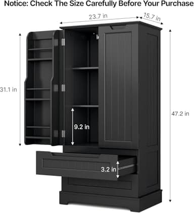 Gizoon Kitchen Pantry Storage Cabinet with Drawers Freestanding Bathroom Storage Cabinets with Doors and Shelves, 47" Small Food Pantry Cabinet for Dining Room Craft Room, Black - Image 3