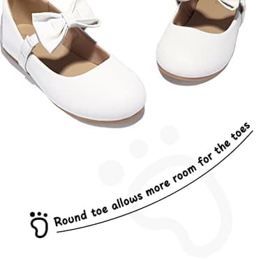 K KomForme Girl's Ballerina Flat Ankle Strap Dress Ballet Flat Shoes (Toddler/Little Kid/Big Kid) for Wedding Party School White-pu - Image 7