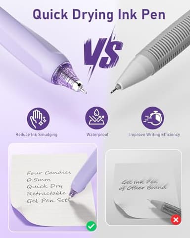 Four Candies 14Pack Pastel Gel Ink Pen Set,Cute Retractable 0.5mm Fine Point Pen,11 Pack Black Ink and 1 Pc Purple Ink Pens with 2Pcs Highlighter for School, Office, Mothers Day Gifts(Purple) - Image 9