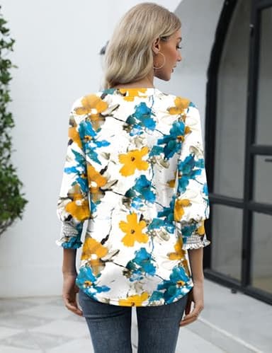 LOMON Women's V Neck 3/4 Sleeve T Shirts Casual Blouses Summer Tees Shirts - Image 4