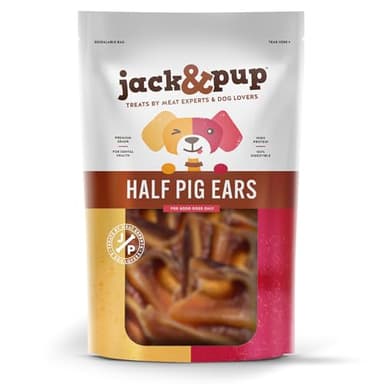 Jack&Pup Natural Half Pig Ears for Dogs Large, Pigs Ears for Dogs - Premium Dog Ear Treat - Dog Chew Treats for Large and Small Breeds (18 Pack) - Image 1