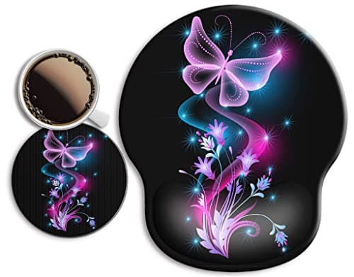 Ergonomic Mouse Pad with Wrist Support Rest,Large Mousepad Gel Wrist Rest, with Coaster Non-Slip & Pain Relief for Computer, Desk, Home&Office-Purple Butterflies - Image 1
