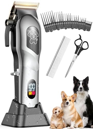 Dog Grooming Kit, Dog Clippers for Grooming for Heavy Thick Hair, Low Noise Cordless Pet Hair Trimmer with Stainless Steel Blade, Professional Rechargeable Hair Trimmer for Dogs and Cats - Image 1