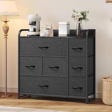 YITAHOME Dresser TV Stand, Dresser for Bedroom, Fabric Dresser with 7 Drawers, Furniture Storage Tower Cabinet for Bedroom, Living Room, Hallway, Closet, Black Wood Grain - Image 2