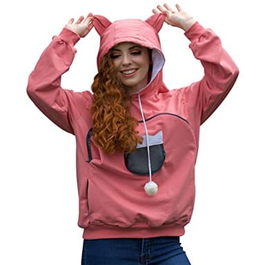 ALYC Pet Carrier Hoodie Cat Dog Pouch Holder Sweatshirt Large Pocket Pullover Shirt with Cat Ear for Women (Pink, Medium) - Image 1