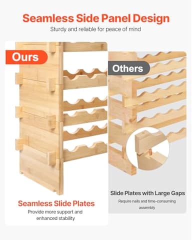 VEVOR 8-Tier 72 Bottles Stackable Modular Wine Rack, Freestanding Wines Holder Display Shelf, Solid Bamboo Wood Storage Racks, Wobble-Free Shelves for Kitchens, Dining Rooms, Cellars, Natural Color - Image 6