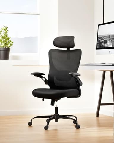 Marsail Ergonomic Office Chair with Headrest Mesh Office Computer Desk Chair with Adjustable Lumbar Support Rolling Work Swivel Task Chairs with Wheel 3D Armrests - Image 2