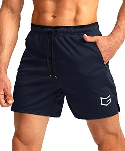 G Gradual Men's Running Shorts with Zipper Pockets Quick Dry Gym Athletic Workout 5" Shorts for Men (Navy, Medium) - Image 1