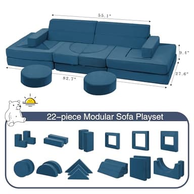 Edbuosy 22Pcs Modular Kids Play Couch - Kids Couch for Playroom Bedroom Living Rooms Toddler Sofa for Inspiring Child Creativity，Children Convertible Foam Sofa - Image 2
