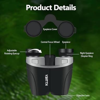 10x25 Compact Binoculars for Adults and Kids, Small High Powered Binoculars with Low Light Vision for Bird Watching, Hunting, Hiking, Cruise and Travel, Includes Carrying Bag - Image 9