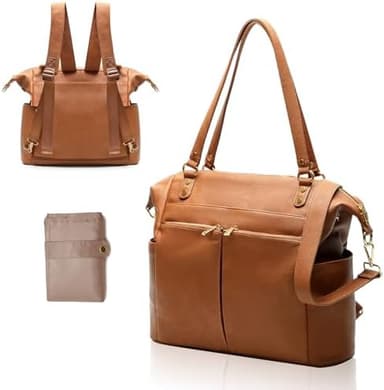 MOMINSIDE Diaper Bag Tote, 4 in 1 Leather Diaper Bag Backpack with 13 Pockets, Convertible Baby Bag for Boys Girls,Diaper Bags Baby Registry, Changing Pad, 4 Large Insulated Pockets(Brown - Image 3