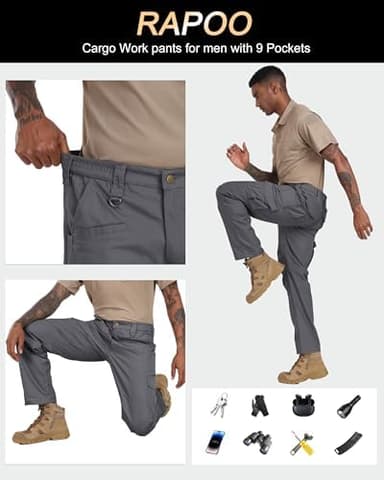 Rapoo Ripstop Water Resistant Cargo Tactical Pants for Men EDC Hiking Work Military Army Pants with 9 Pockets - Image 6