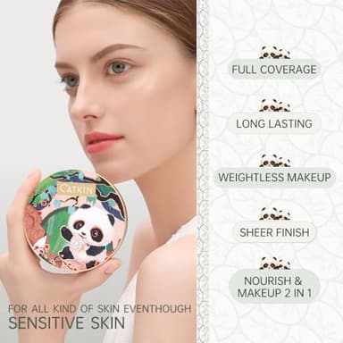 CATKIN Panda Land Full Coverage Cushion Fondation, Breathable Hydrating Nourishing Poreless Face Makeup Save for Sensitive Skin,Sheer Finish (C01 Fair) - Image 2