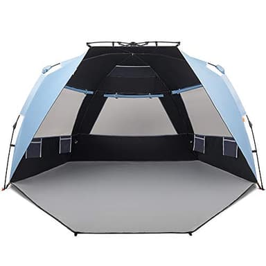 Easthills Outdoors Instant Shader Dark Shelter XL Beach Tent 99" Wide for 4-6 Person Sun Shelter UPF 50+ with Extended Zippered Porch Sky Blue - Image 1