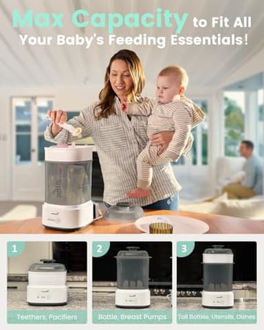 Bottle Sterilizer and Dryer, Compact Electric Steam Baby Bottle Sterilizer (Esterilizador de Biberones), Bottle Sanitizer for Baby Bottles, Pacifiers, Pump Parts Black - Image 5