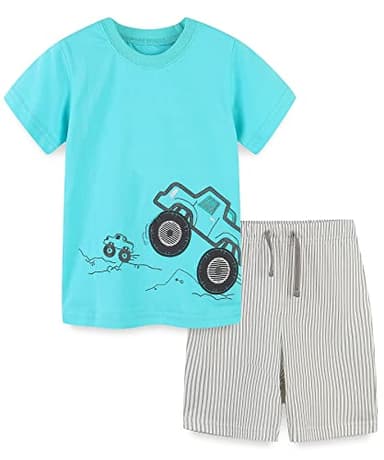 Toddler Boy's Summer Clothes Outfits,T-shirt and Short Clothing Set Green Truck 4t - Image 1