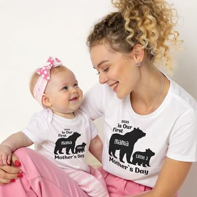 Our 1st Mother's Day Shirt, Mommy and Me Shirts, Matching First Mother's Day Outfits, Customizable with Names and Date, Baby Bodysuit and Mom Shirt Set, Mother's Day Gift Idea, Pack of 2 - Image 2