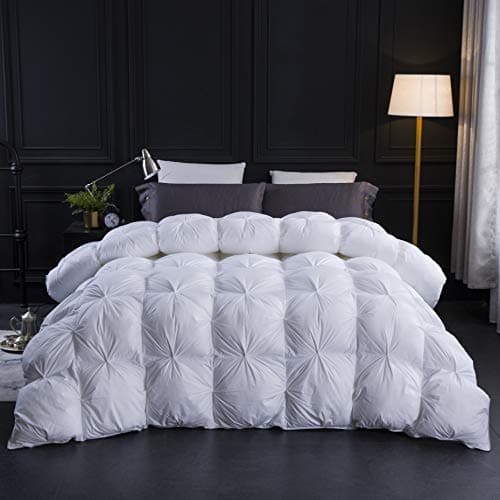 Three Geese Pinch Pleat Waterfowl Feathers Down Comforter King Size Duvet Insert, 1200TC 100% Cotton Fabric, Premium All Seasons White Hotel Warm Comforter with 8 Tabs. - Image 1