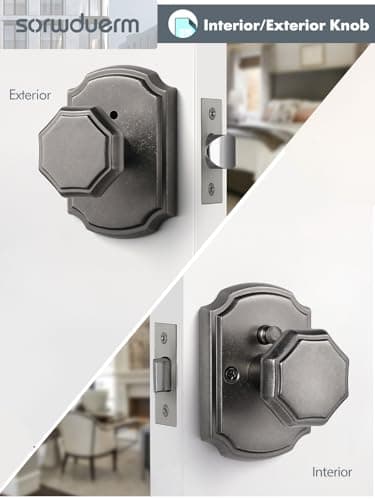 SORWDUERM 1 Pack Weathered Nickel Octagonal Interior Privacy Door Knobs Antique Nickel Keyless Door Handles for Bathroom Bedroom - Image 2