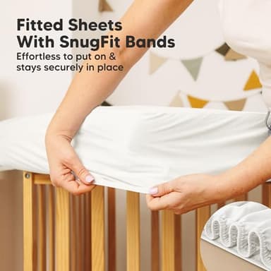 Waterproof Crib Mattress Protector Cover Fitted - 2-Pack Quiet Baby Crib Mattress Pad Sheets, 52" x 28" Soft Quilted Cotton Baby Sheet, Machine Washable, Easy Fit, Durable(Soft White/Mavy) - Image 7