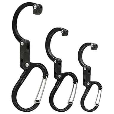 GEAR AID HEROCLIP Carabiner Gear Clip and Hook (Medium, Small, Mini) for Camping, Backpack, Suitcases, Purse and Garage Organization, Stealth Black, Variety Size 3 Pack - Image 2