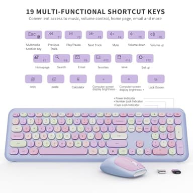 Wireless Keyboard and Mouse Combo, Colorful Ergonomic Full Size Retro Low-Noise Keyboard with Cute keycaps, Compatible with Windows, PC, Perfer for Home and Office Keyboards (Purple) - Image 3