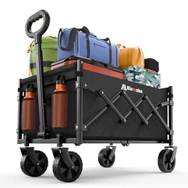 Collapsible Wagon with Wheels, 220 lbs Wagons Carts Foldable Wagon Cart with Flexible Handle, Lightweight Portable Folding Utility Grocery Shopping Cart for Grocery Sports Garden Camping - Image 1