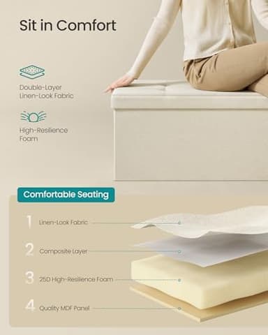 SONGMICS MAZIE Collection - 43 Inches Folding Storage Ottoman Bench, Ottoman Foot Rest, End of Bed Bench, Storage Chest, Load 660 lb, for Living Room, Bedroom, Entryway, Cream White ULSF77BE - Image 4